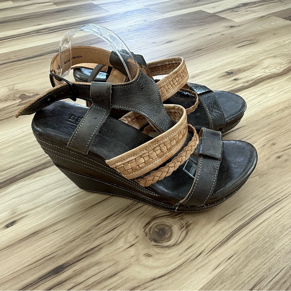 BED|STU Brown and Tan Wedge Sandals